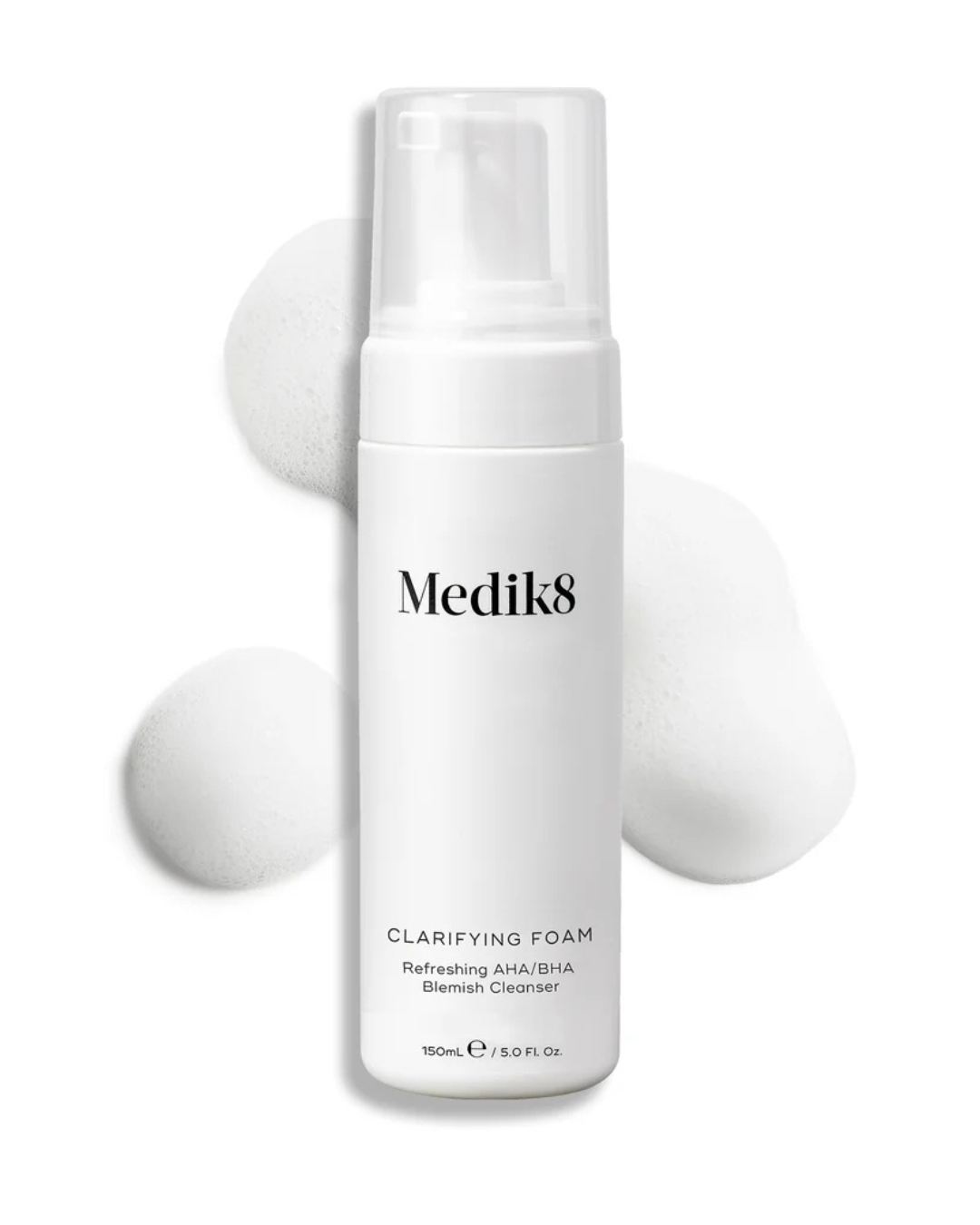 Medik8 clarifying foam bottle on a white background