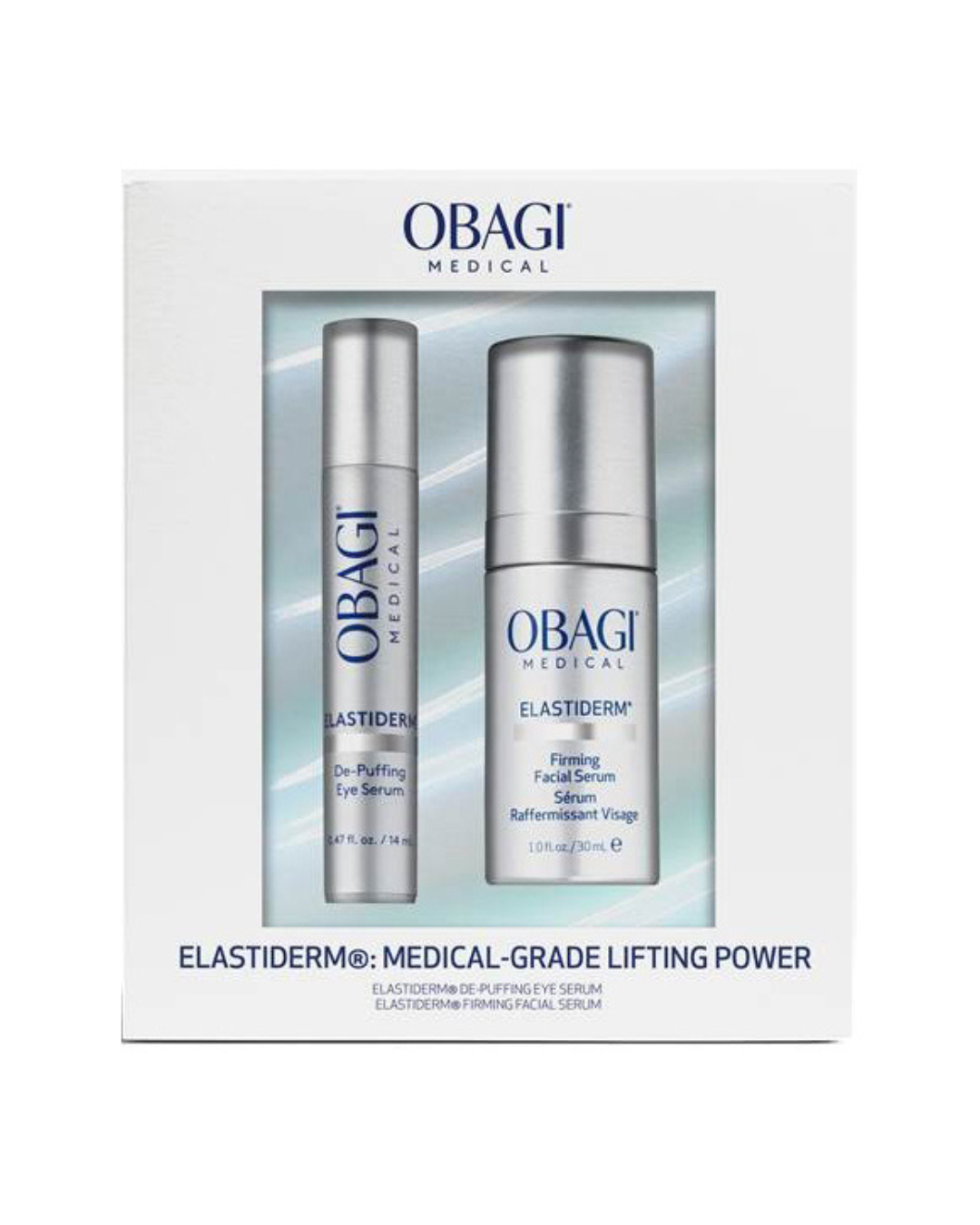 Obagi skincare set with two bottles in a box on a white background