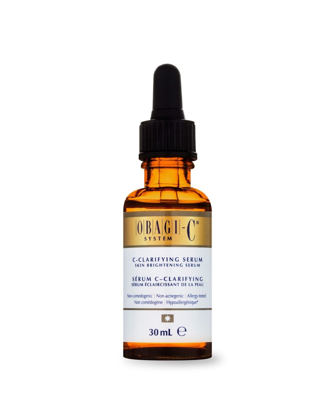 Obagi-C skincare serum bottle with dropper on a white background